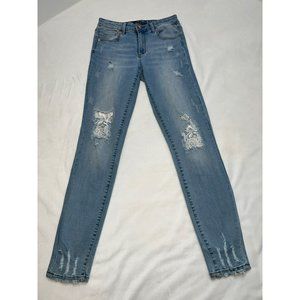 Tractr Blu Hi-Rise Jeans With White Lace Detail Size 27